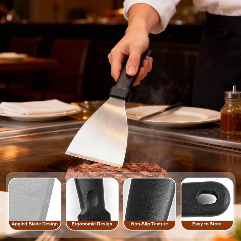 HANWRAPS Griddle Scraper，Stainless Steel Grill Scraper,Slant Edge Metal Spatula for Teppanyaki Flat Top BBQ,Grill Cooking,Frying Steak Pork Chop Chicken Chop,Dishwasher Safe - Image 3